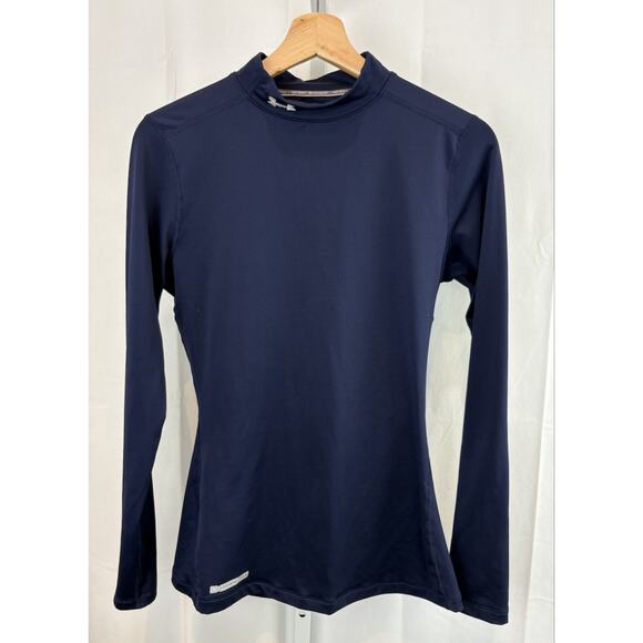 UNDER ARMOUR Womens  Size M ColdGear Fitted Mock Long Sleeve Top Navy Blue - Picture 1 of 8